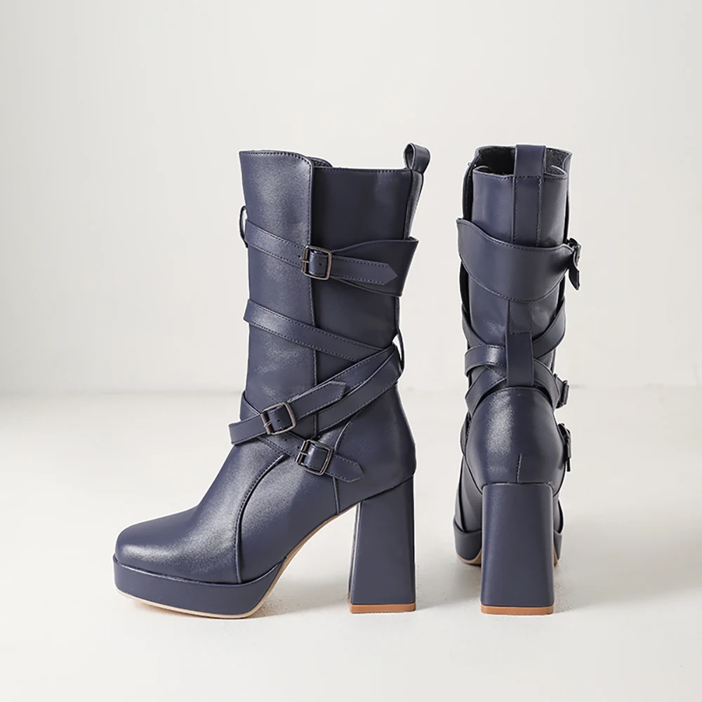 2026 Winter Sweet Platform Mid Calf Riding Boots for Women High Heels Oversized Lady Party Shoes Large Plus Size 11 44 46 50
