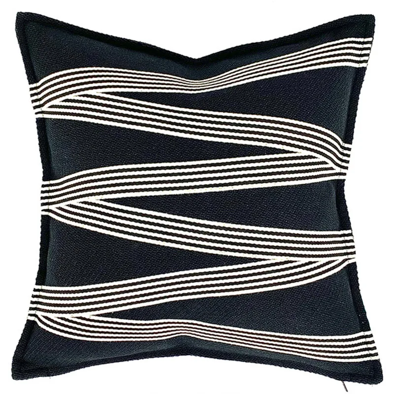 New Chinese-style Abstract Line Embroidered Cushion Cover, Simple and Modern, for Living Room Sofa or Bed Waist Pillow