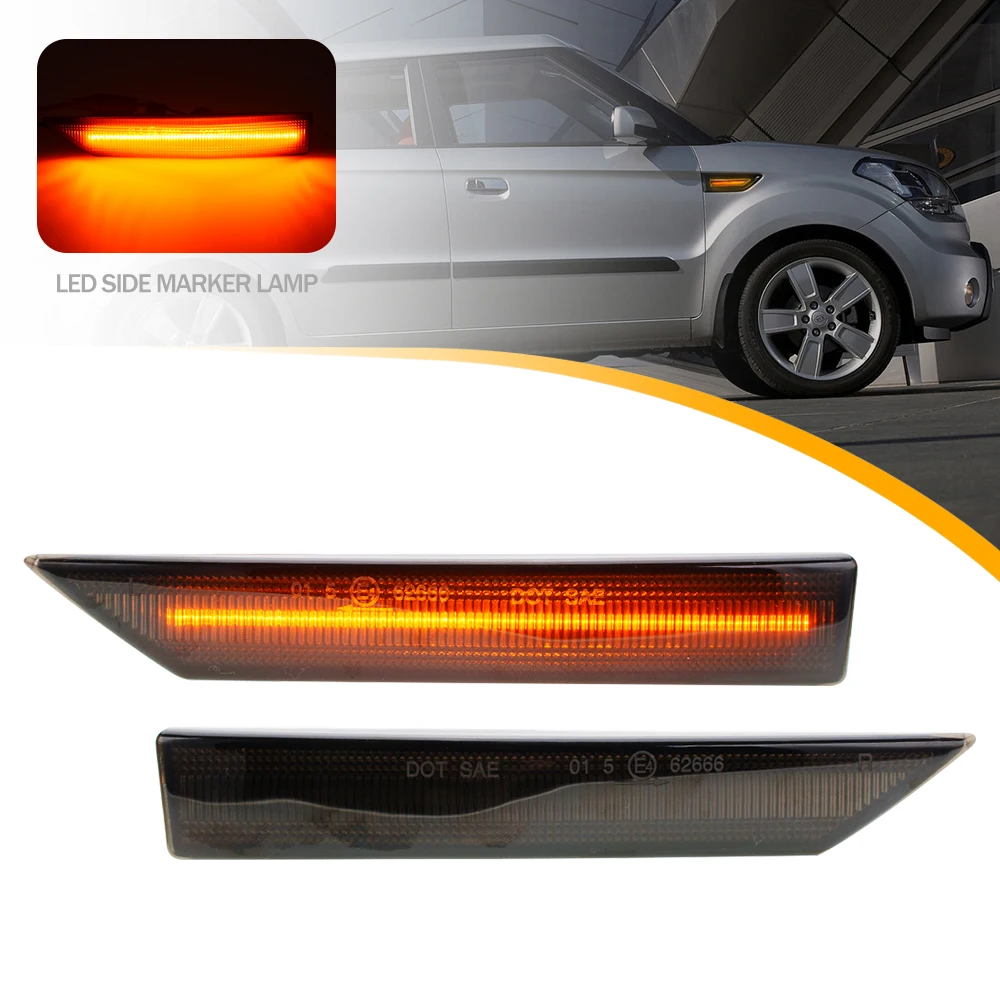 

2X For Kia Soul 2009 2010 2011 2012 2013 Smoke Lens smoke Lens LED Fender Side Marker Light Turn Signal Indicator Lamp Amber