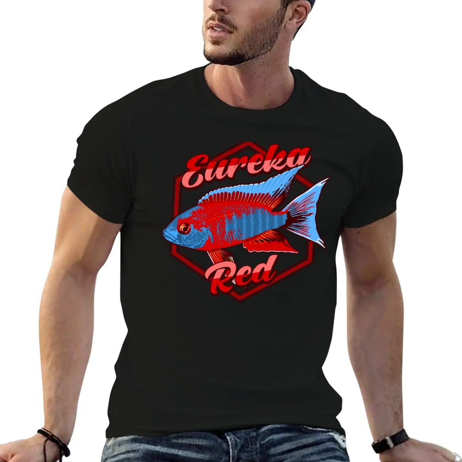 Eureka Red Peacock Cichlid Lake Malawi Aulonocara Aquarium Fish Kaiserbuntbarsch Gift T-Shirt tops mens tall t shirts