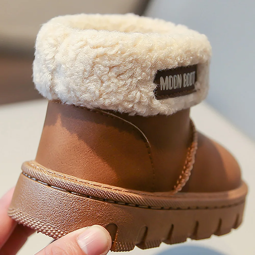 سميكة الدافئة أفخم الأحذية للأطفال بولي Leather الجلود خمر طفل مبطن الأحذية الدافئة المضادة للانزلاق في الهواء الطلق الصبي الفتاة أحذية دافئة