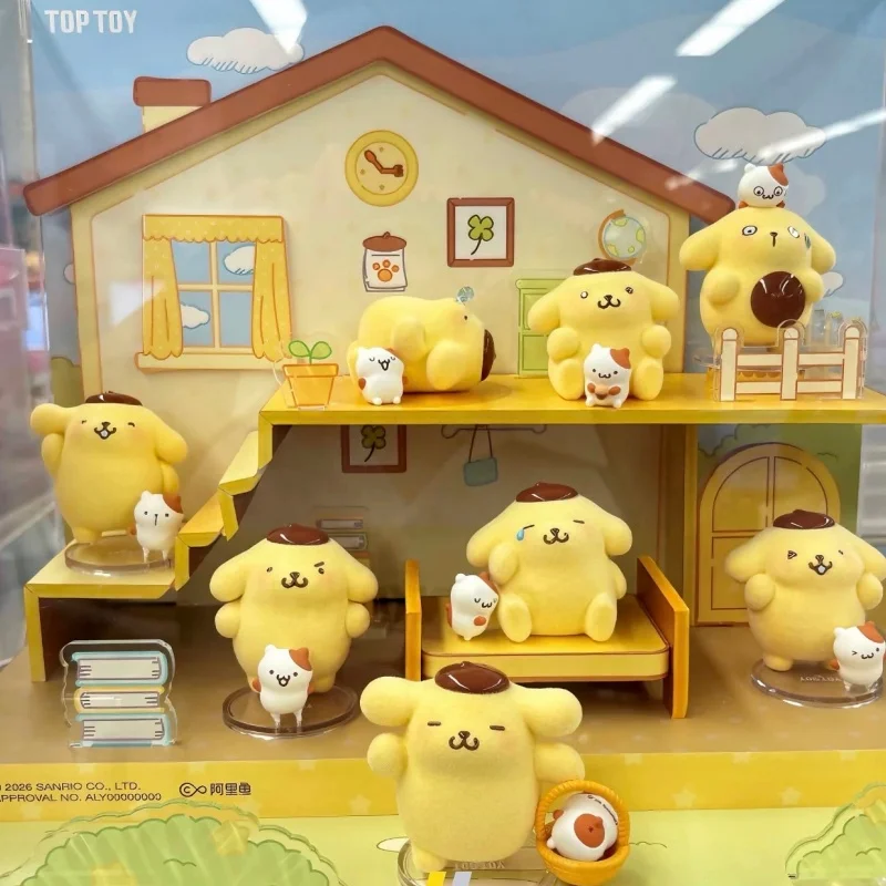 

New Toptoy Pom Pom Purin Flocked Blind Box Cute Dog Figure Daily Desktop Ornament Collectible Model Toy Birthday Gift For Kids