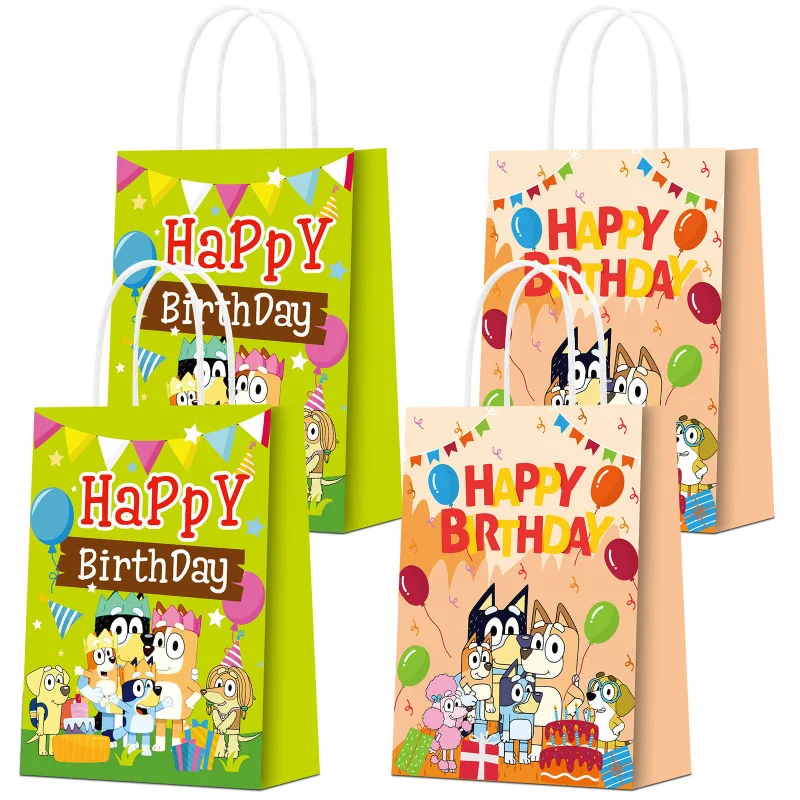 4pcs/set Bluey Dog Family Paper Bags in White Cowhide & Colorful Design  Ideal for Gifting & Baking