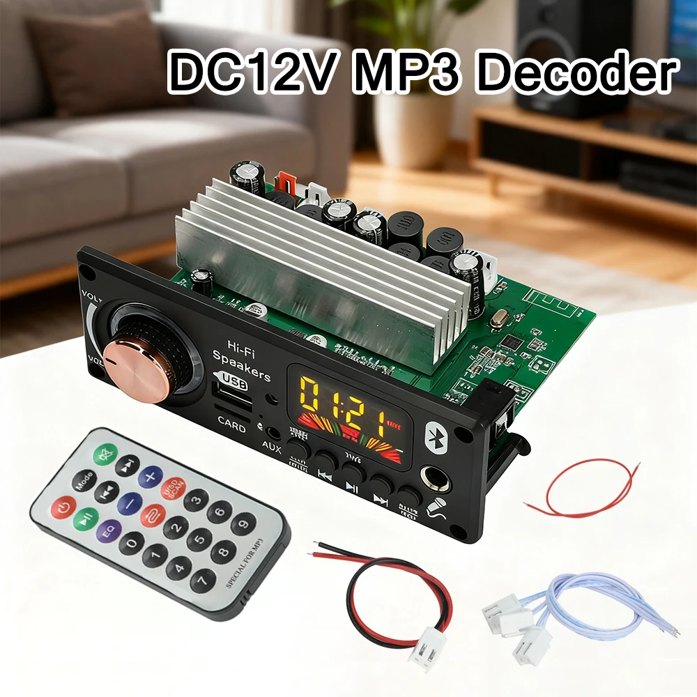 MP3 Bluetooth Decoding Board DC 12V Car Audio Decoder TPA3116D2 Dual Chip Amplifier 2*50W+100W Support BT 5.3 Lossless Playback