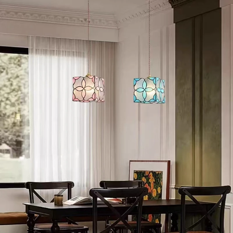 American Country LED Pendant Lights Ice Crack Painting Ceiling Chandelier Hotel Homestay Bedside Indoor Decoration Hanging Lamps