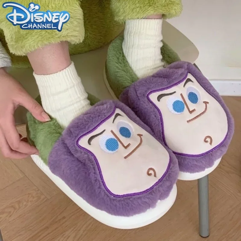 New Disney Lotso Buzz Lightyear Slinky Dog Creative Cute Cartoon Warm Cotton Slippers Personalized Anime Movie Bag Heel Slippers