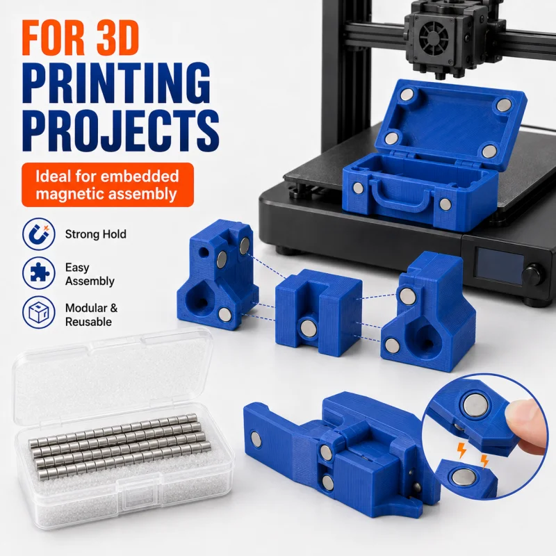 90-teiliges 3D-Druck-Magnet-Set, 4 Größen 5x3 6x2 6x3 8x3mm Neodym-Scheibenmagnete für 3D-gedruckte Modelle, DIY-Projekte, Aufbewahrungsbox – Detail 3