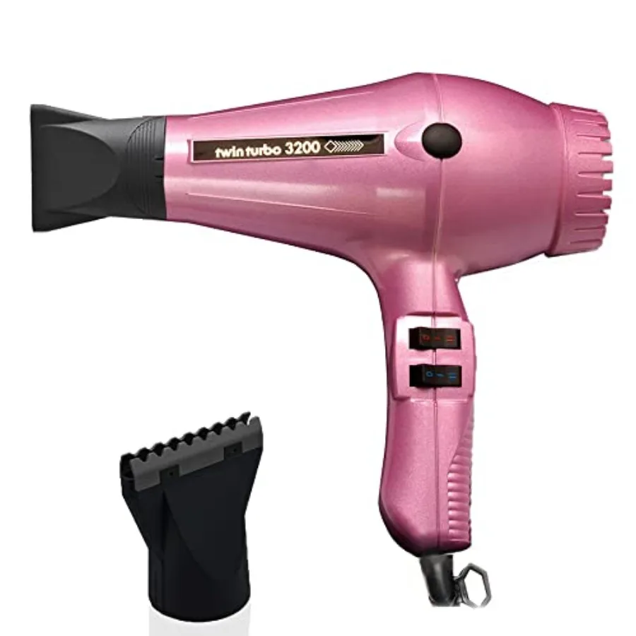 

Turbo Power Twin Turbo 3200 Pink Hair Dryer + Hot Blow Attachment Bundle Professional High-Speed Dryer for Smooth Fast Drying