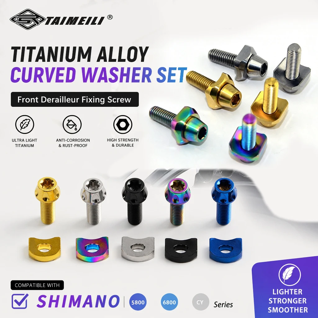 Image of TAIMEILI Titan-Schrauben mit gebogenen Unterlegscheiben für Fahrrad-Frontschaltausrüstung, passend für Shimano 5800 6800, Rennrad-Mod-Hardware, 1 Stück