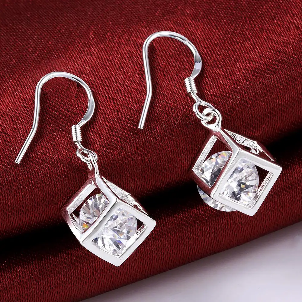 925 Sterling Silver Earrings For Elegant Women Jewelry Sweet And Romantic Crystal Lattice Earring Valentine'S Day Gifts