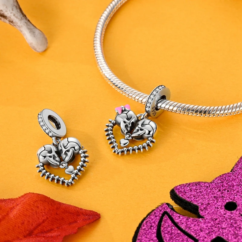 925 Sterling Silber Halloween Charm-Perlen Kürbis Totenkopf Hexe Geist Schwarze Katze Anhänger Passend für Halsketten Armbänder Damen Schmuck Geschenk – Detail 6