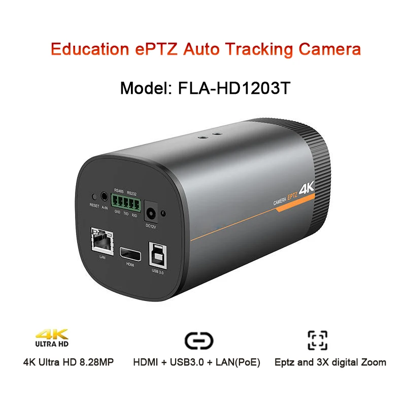 

8.28MP 4K UHD AI Face Framing Teacher Auto Tracking ePTZ Box Camera USB3.0 LAN POE HDMI Video Conference For Lecturer Classroom