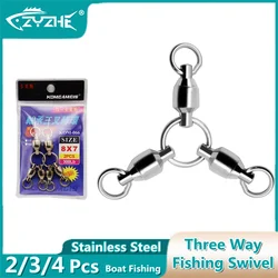 ZYZHE 2/4Pcs Three Way Fishing Swivel Sea Boat Fishing Heavy Duty Bearing Connector Stainless Steel Fishing Accessories