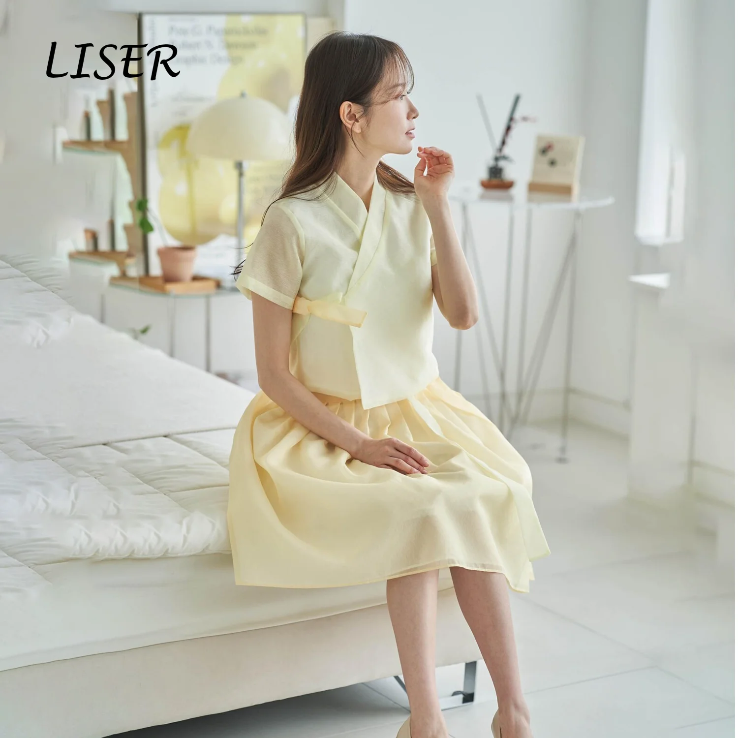 Hanbok Modern Set - Liser Customized Yellow Short Sleeve Modern