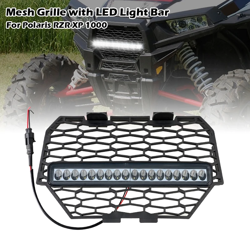 Mesh Grille With Drl Lightbar Front Atv Bumper Grill Atv/utv Parts For Polaris Rzr Xp 1000