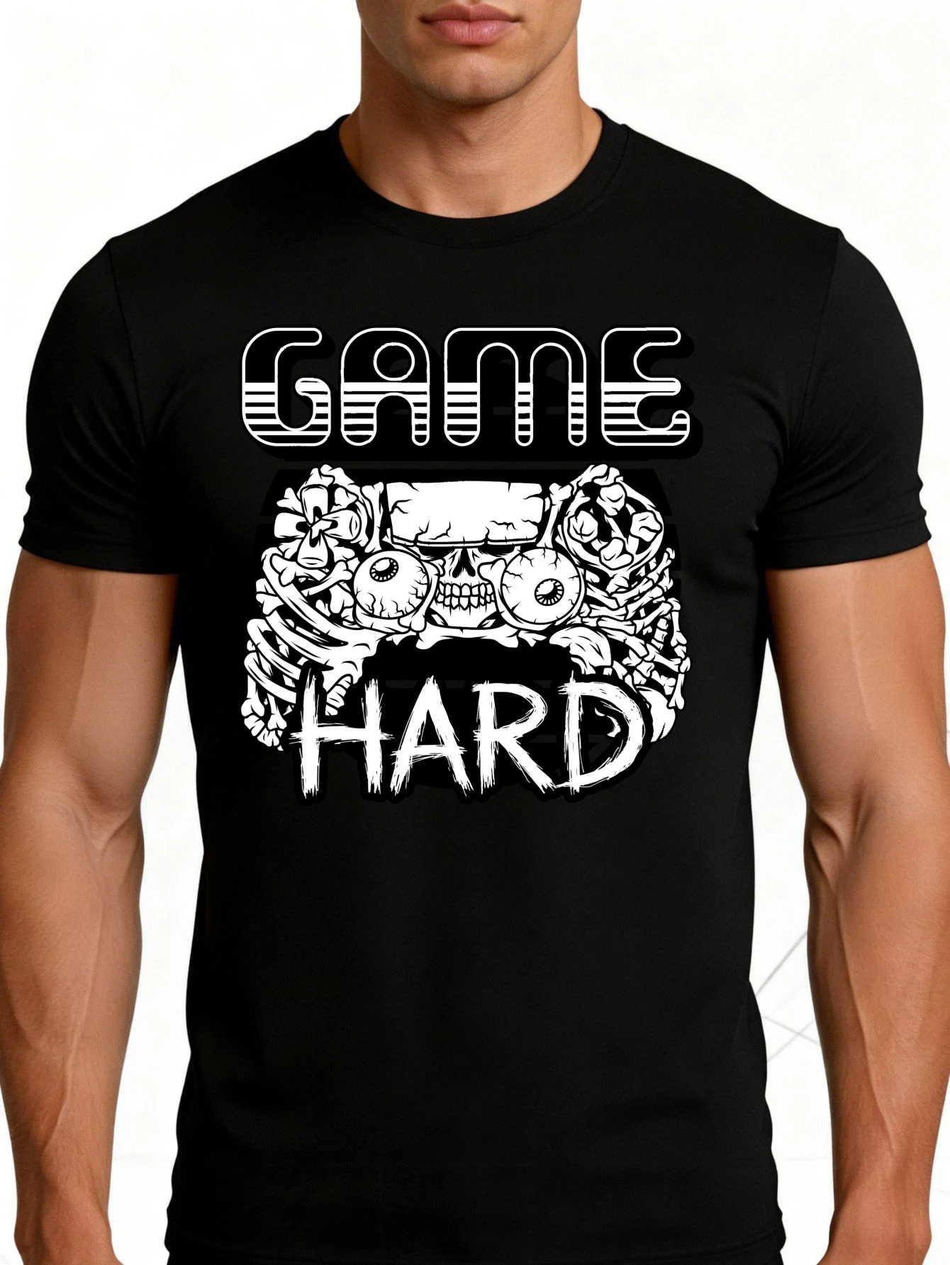 Men's Plain Graphic T-Shirt - Breathable, Soft, Lightweight - Hardcore Skull Design Print - Vintage Fun Graphic Casual Short Sleeve Summer Top, Gift for Him