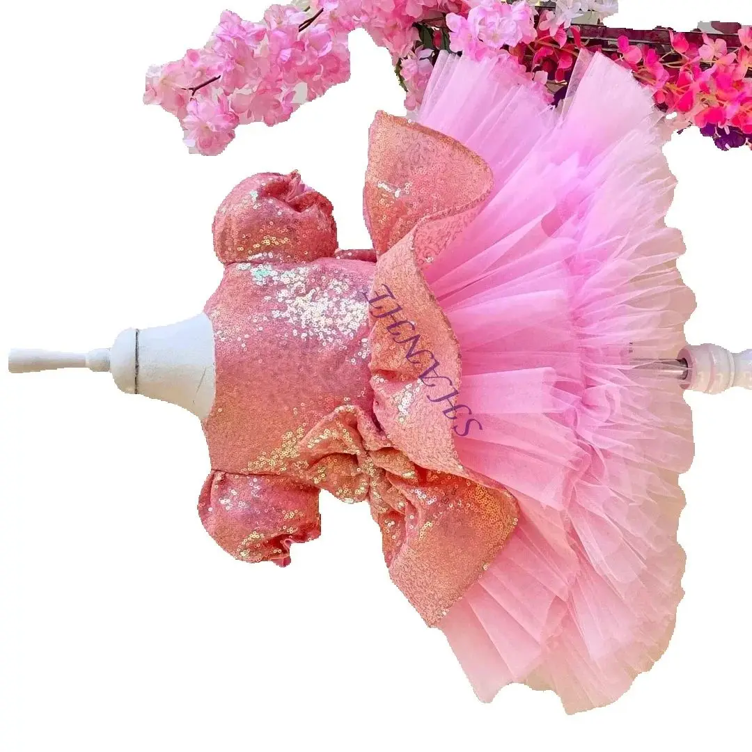 

Индивидуальное розовое пышное платье для девочки с пайетками и бантом, длиной до колена, блестящее, для свадьбы, фотосессии, дня рождения, очаровательный наряд