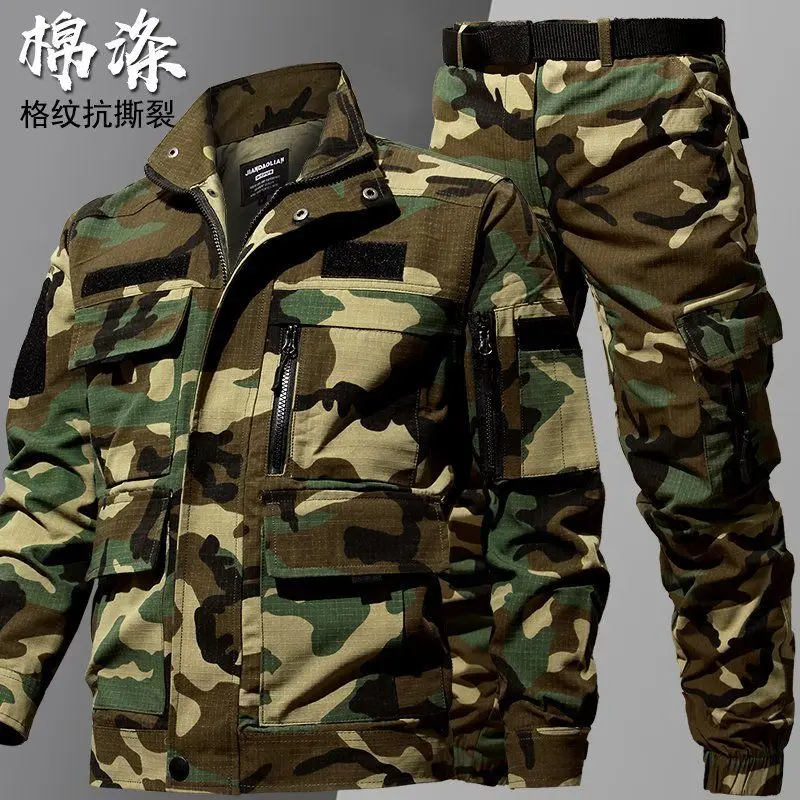 Men's Spring and Autumn Camouflage Thick Wear Resistant Tooling Outdoor Suit Hiking Working Clothing