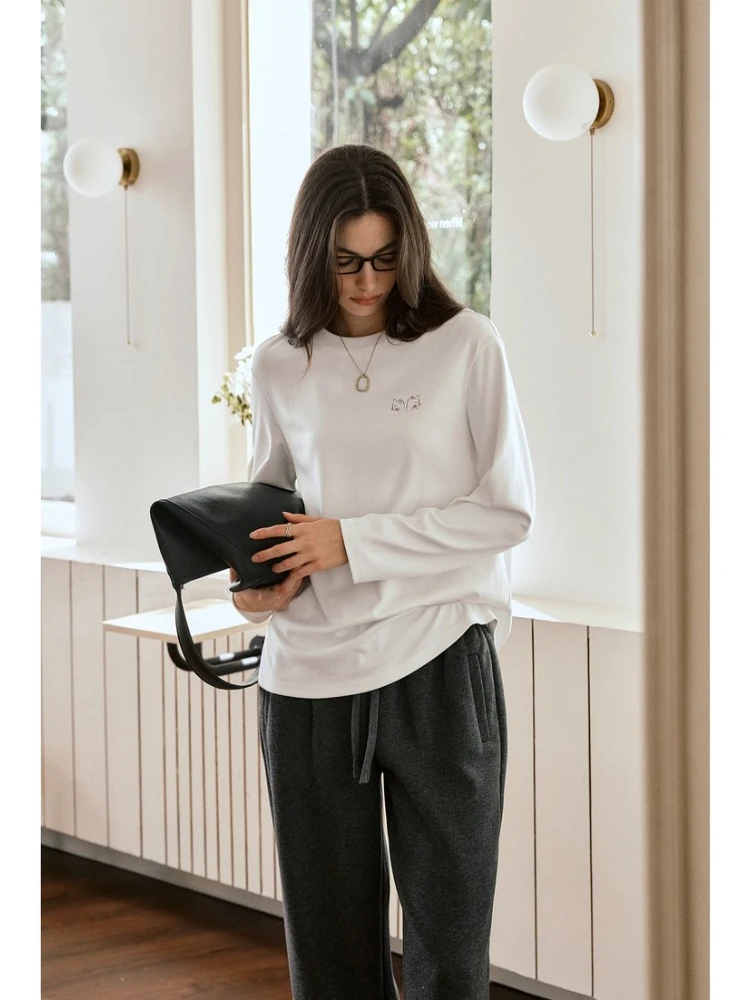 OLrain Women Print T-Shirts Casual Funny Cat O-neck Long Sleeve Tees 2025 Autumn New Female Tops Women's Clothing O57QT001091