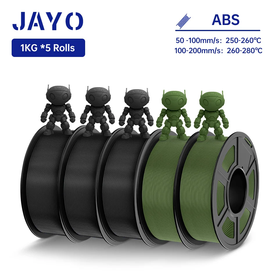 JAYO ABS 3D-Drucker-Filament 5KG 1,75mm ABS für 3D-Drucker, ABS 3D-Drucker-Filament mit Heißverformung 90°, Perfekt für Funktionale Prototypen & Mechanische Teile