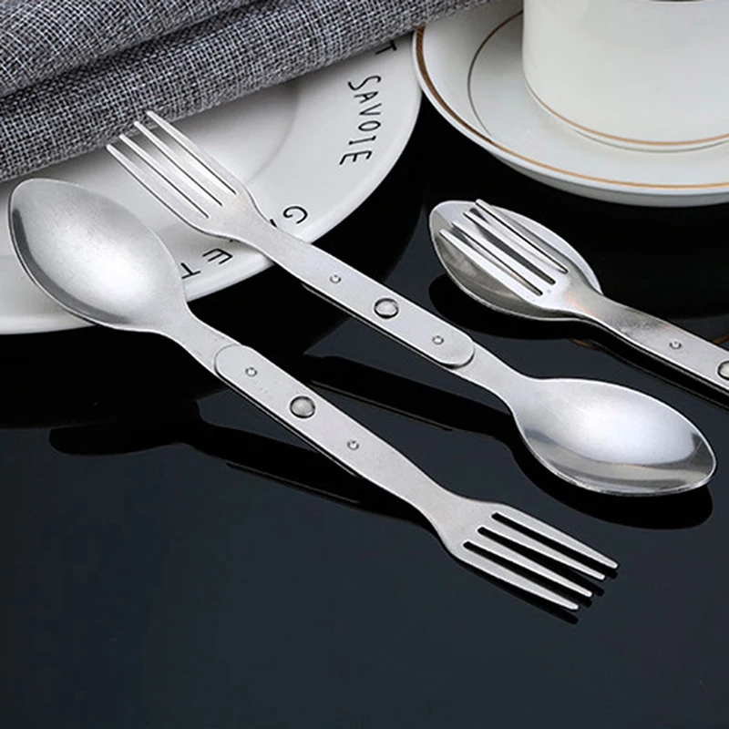 

2-in-1 Fork Dessert Spoon Cutlery Set For Outdoor Camping And Picnics Portable Durable Stainless Steel Mini Fork Spoon