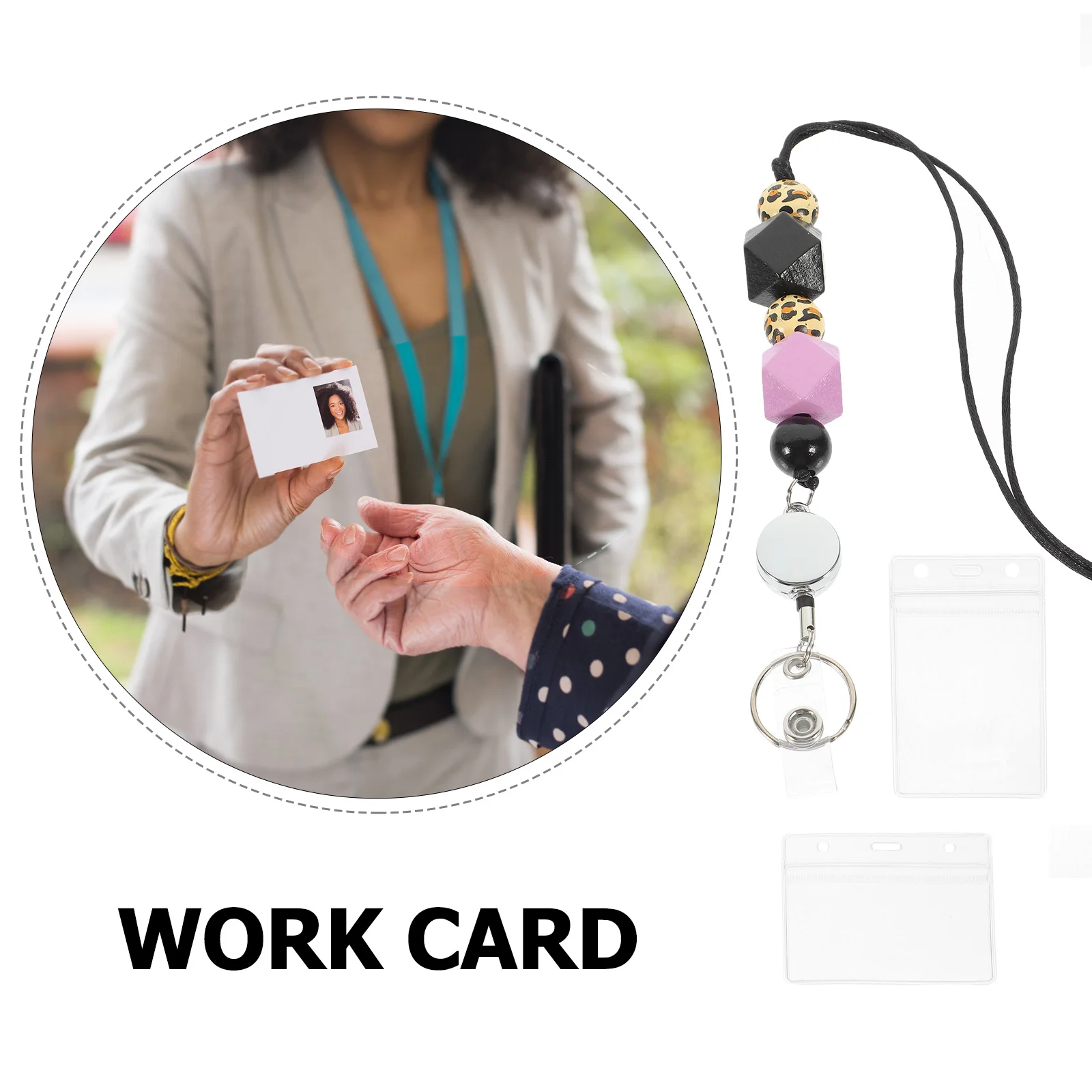 

1 set Lanyard With Clear Card Holder For Id Badge Name Tag Protective Sleeve Neck Strap Retractable Reel Holder For Office