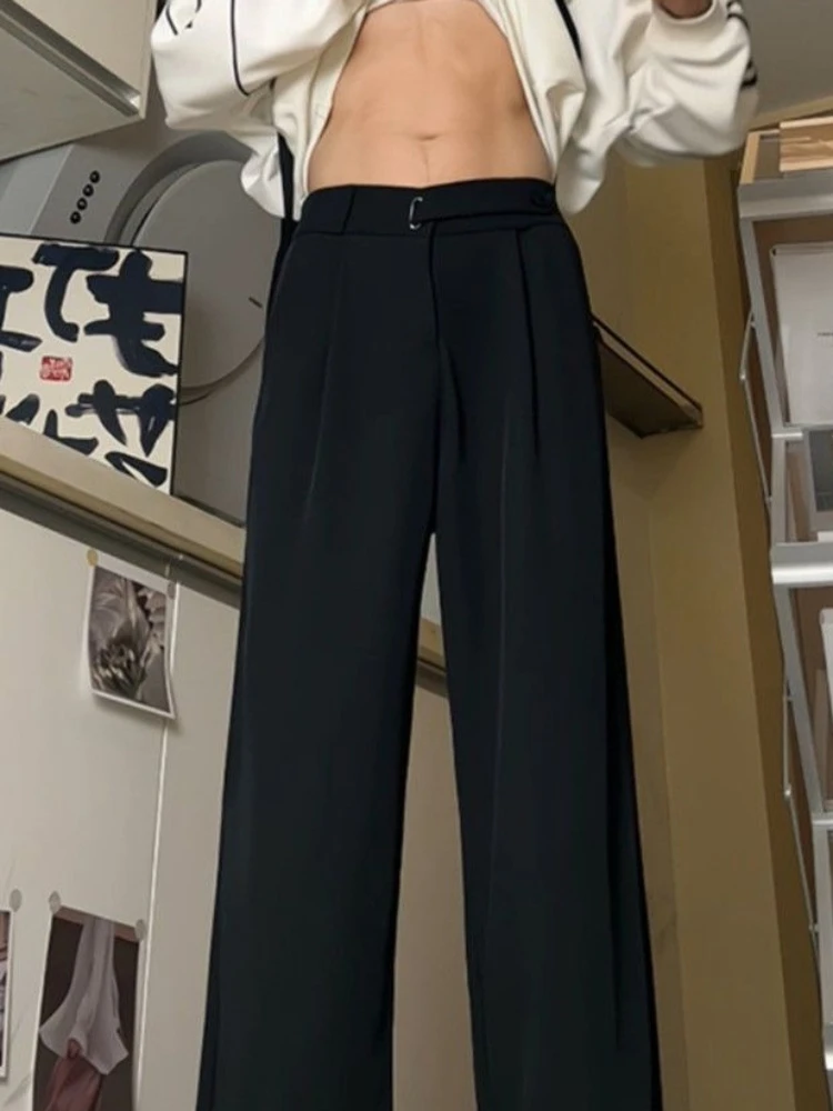 Men's Summer Wide Leg Dress Pants Loose Straight Fit Trousers Elegant Drape Casual Versatile Suit Pants