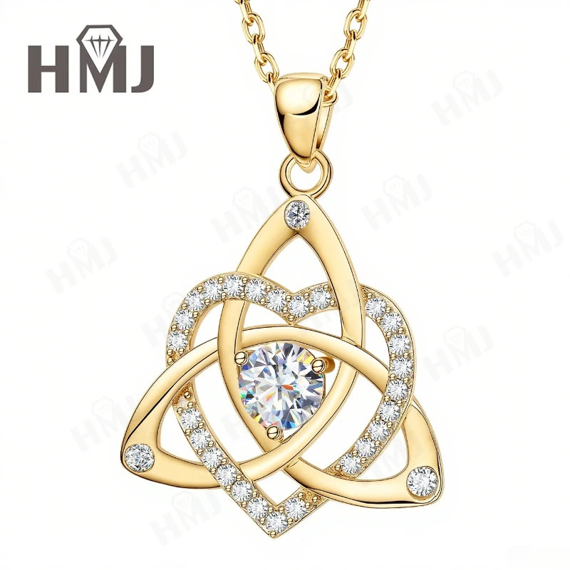 

Heart Shaped Shamrock Pendant Necklace Moissanite Diamond 925 Sterling Silver Anniversary Birthday Gift Hypoallergenic Intricate