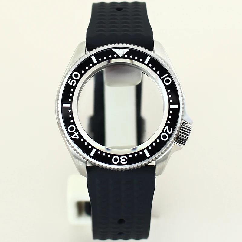 

38mm Nh35 Watch Case Black Rubber Watchband Ceramic Bezel For SKX Seiko Nh35 Nh36 Nh38/34 Movement 28.5mm Dial Sapphire Crystal