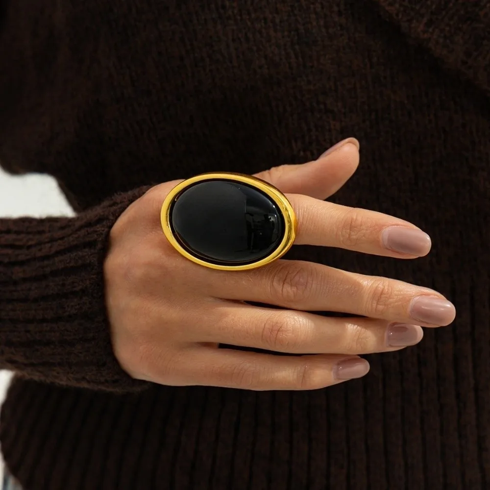 Simple Resin Oval Earrings Elegant Style Gold Color Geometric Finger Ring Vintage High-end Jewelry Oval Resin Finger Ring