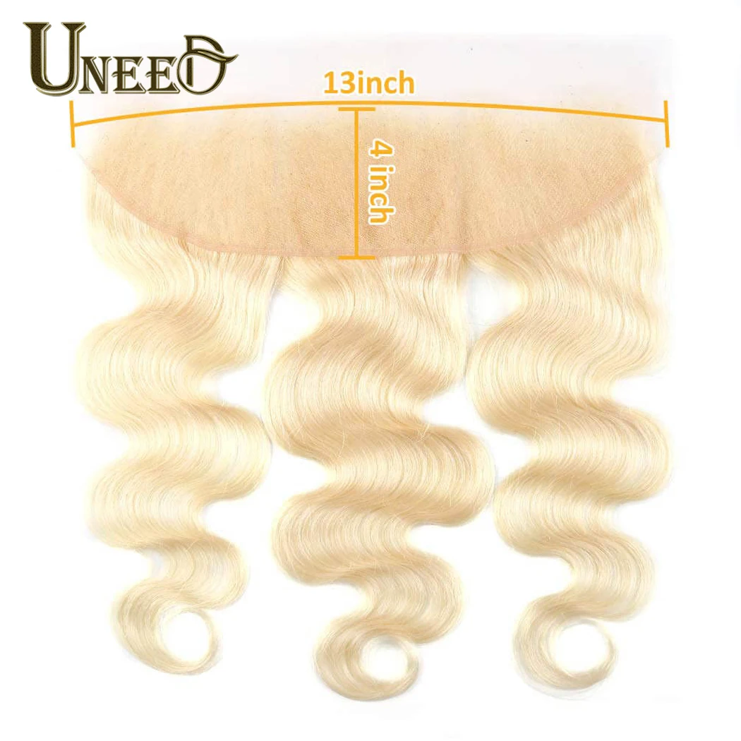 13x4 Ear to Ear Lace Frontal 613 Blonde Brazilian Remy Human Hair Body Wave Transparent 4x4 Lace Closure Pre Plucked Hairline