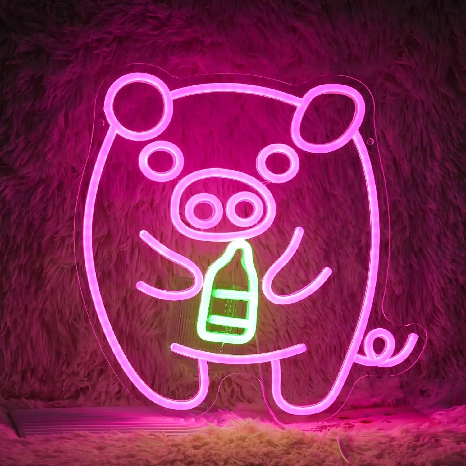 Baby Pig Milk Bottle Neon Sign LED USB Dimmable Neon Light for Kids Room Nursery Baby Shower Gender Reveal Party Wall Decor Gift