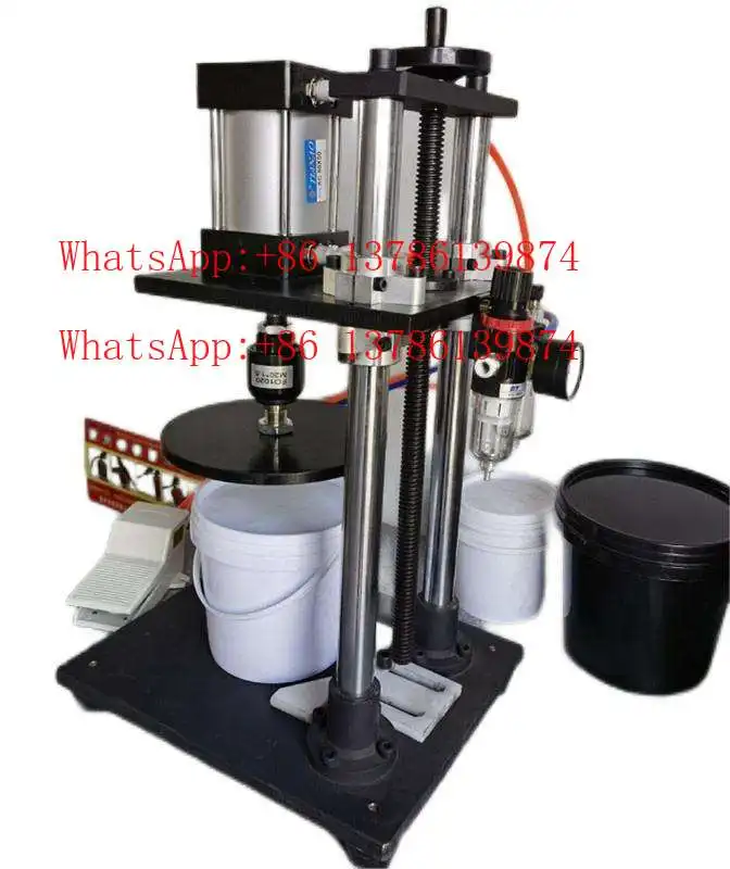 Prasa do uszczelniania pokryw beczek na farby 1-5L, półautomatyczna, do beczek z aluminium i miękkiego plastiku.