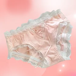 Ladies Sexy Lace Tie Bow Pink College Style Sweet Lolita Pure Desire Cotton Panties Women's Dress Fashion Breathable Wave Dots