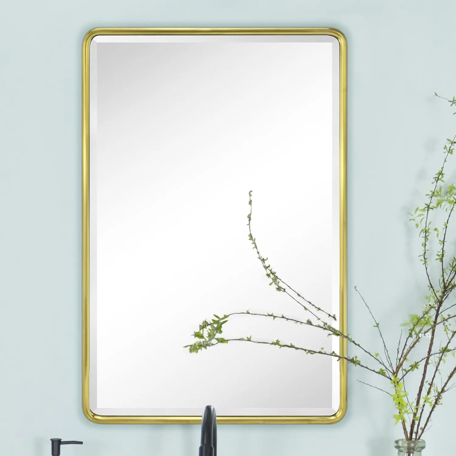 TEHOME Farmhouse Brushed Gold Metal Framed Recessed Bathroom Medicine Cabinet Beveled Mirror Rounded Rectangle 16x24''