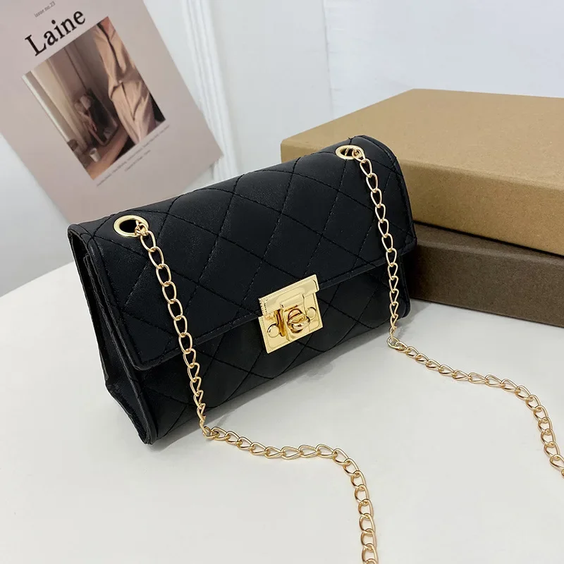 Women's Bag Korean Classic Checkered Diamond Embroidered Lock Chain Single Shoulder Small Square Bag Crossbody Mobile Phone Bag