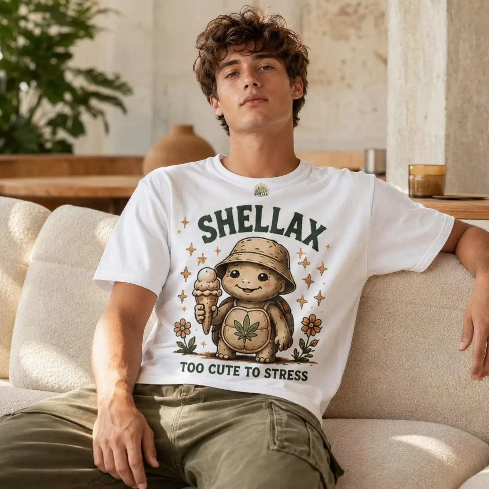 Shellax Too Cute To Stress Turtle Ice Cream Bucket Hat T Shirt Retro Summer for Lovers vintage Washed Slightly streetwear