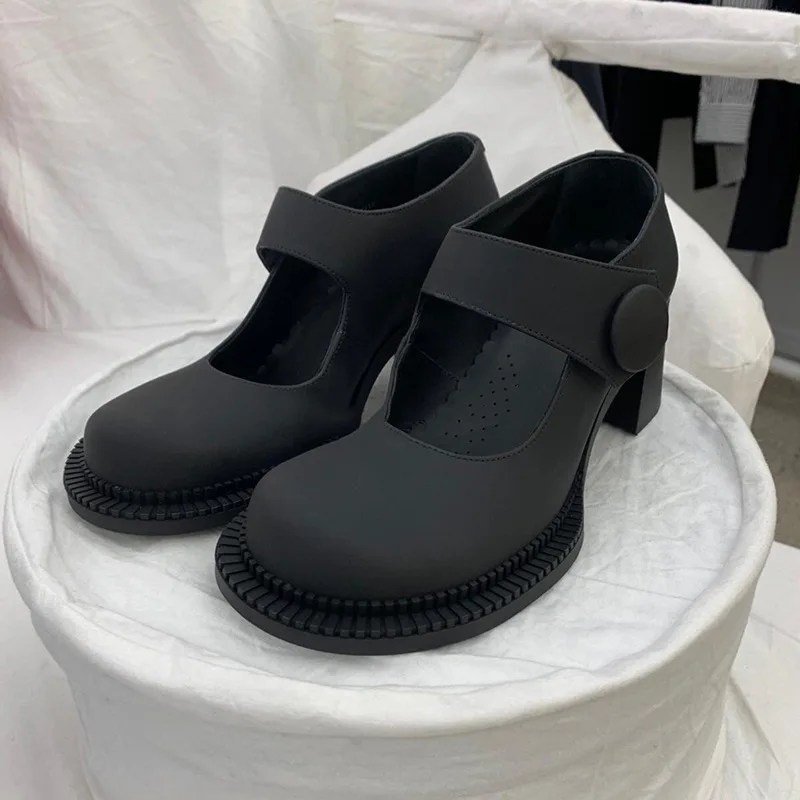 

2024 New High Heels Women's Japanese Soft Girl Retro One line Buckle Mary Jane Shoes Big Head Doll Shallow Mouth Single Shoes