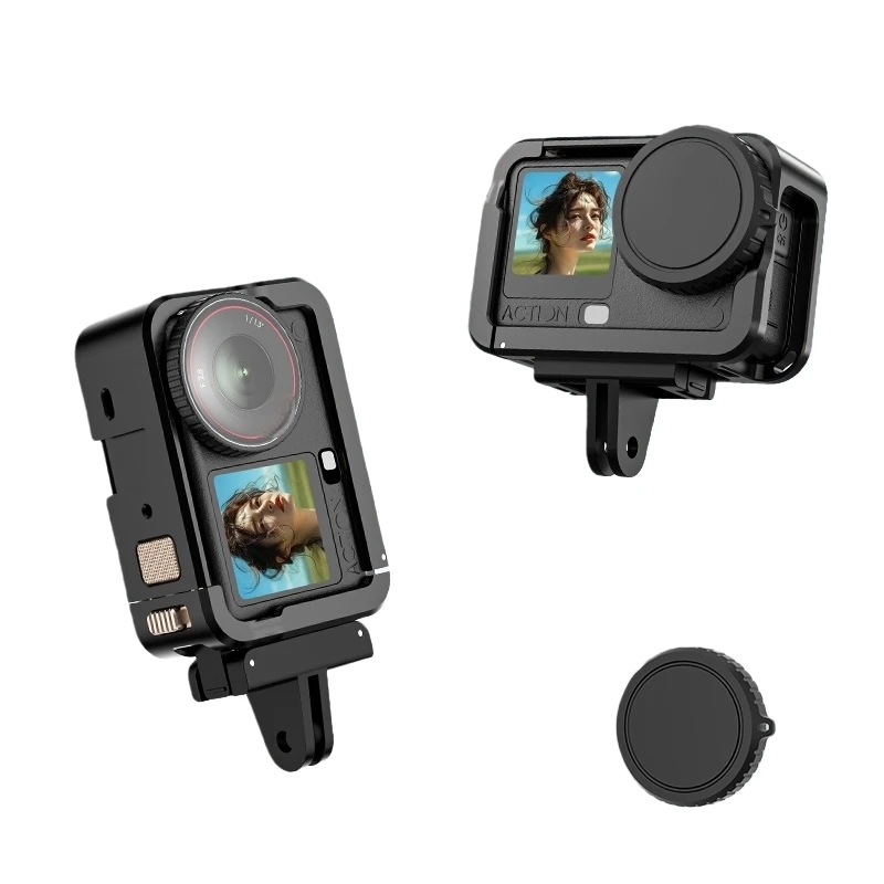 

Action 6 Expansion Frame Protective Case with Lens Cap for DJI Action 6 Aluminum Alloy Housing Action Camera Accessories Black