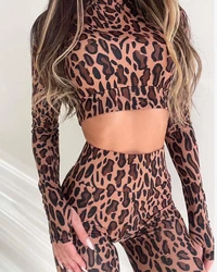 Autumn Stand Up Collar Exposed Navel Long Sleeved Top High Waist And Hip Lifting Pants Two-Piece Set