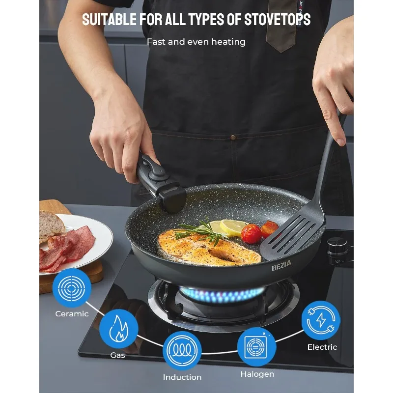 Induction Cookware Set 10 Pieces, Nonstick Pots and Pans Set with Removable Handles, for All Hobs, Stackable Design