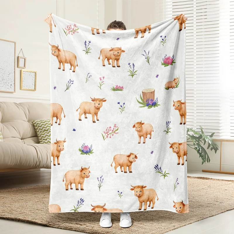 Black Bull Spotted Pattern Throw Blanket,Warm Sofa,Bed Lap Cover,Indoor Lounge,Birthday Rustic Animal Gifts