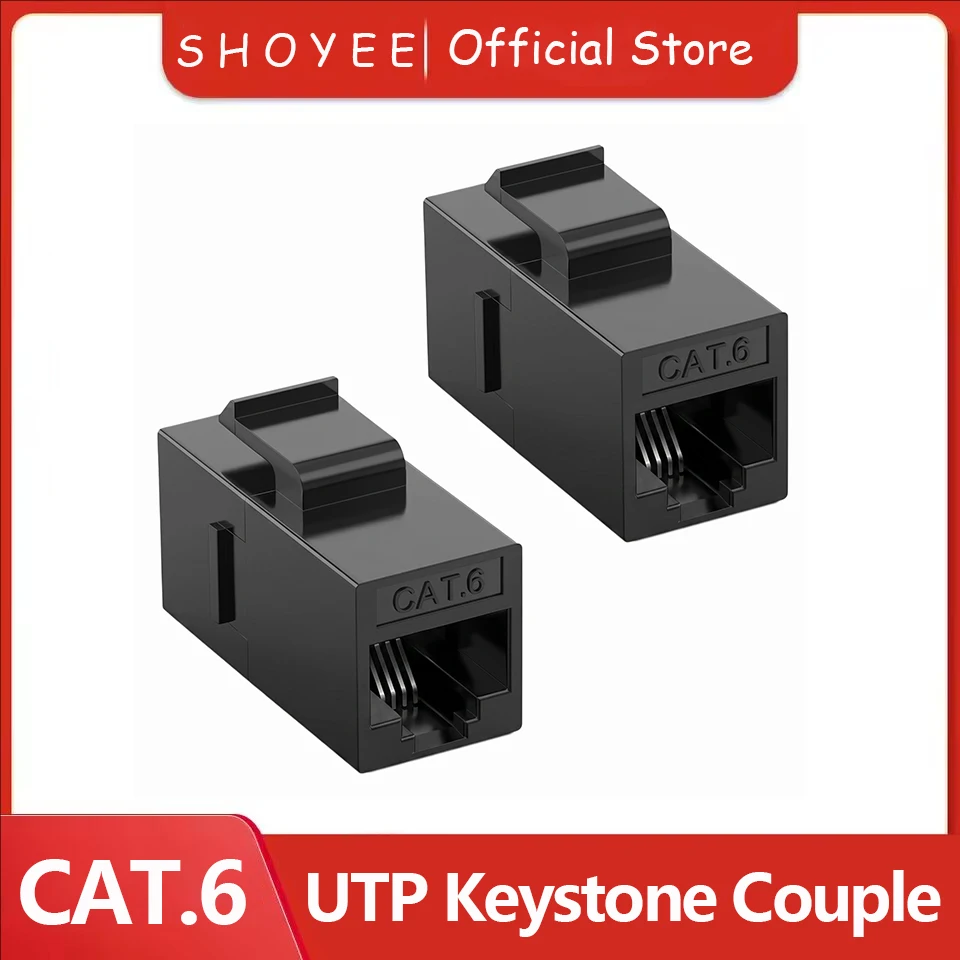 RJ45 Cat6 Cat5e Keystone Coupler, Female to Female Cat6 Cat5e Keystone Jack, UTP Keystone Coupler Insert, Black