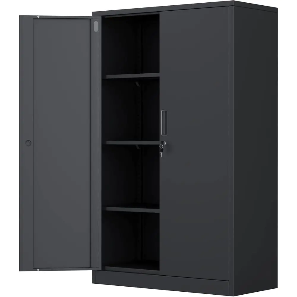 

Black 53.5 Lockable Steel Storage Cabinet with 3 Adjustable Shelves for Home, Office, or Garage