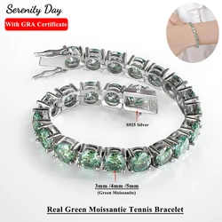 Serenty 5mm Green Color Moissanite Tennis Bracelet For Women S925 Sterling Silver Sparkling Men Bracelet Plated 18K Fine Jewelry