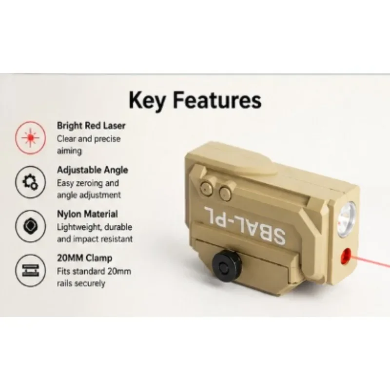 SBAL-PL Red Laser Flashlight Adjustable Angle Zeroing Design Nylon Clamp Lightweight Metal Button