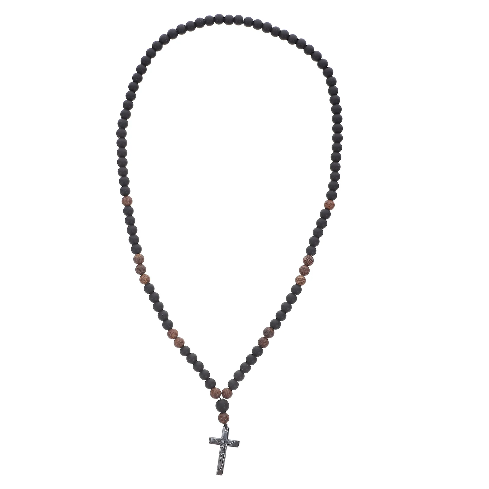 

Beaded Zinc Ferrite Wooden Beads Long Chain Sweater Necklace Christian Faith Accessory Layering Jewelry