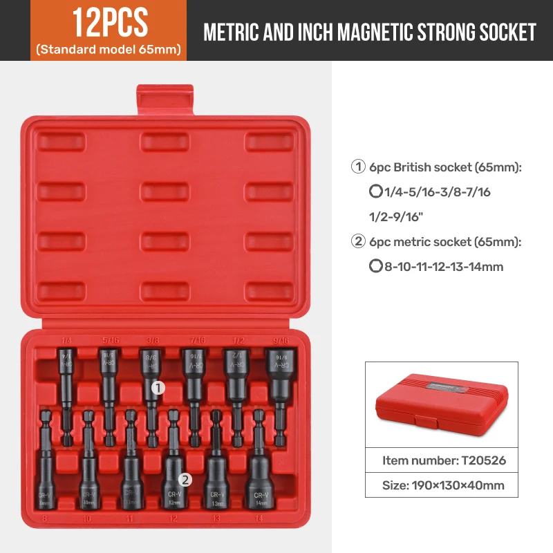 Oi-Spec-Impacto Hex Bit Socket Set para Reparação, Drive, Bits chave de fenda hexagonal, adaptador, conversor, redutor, 1,2 ", 12pcs