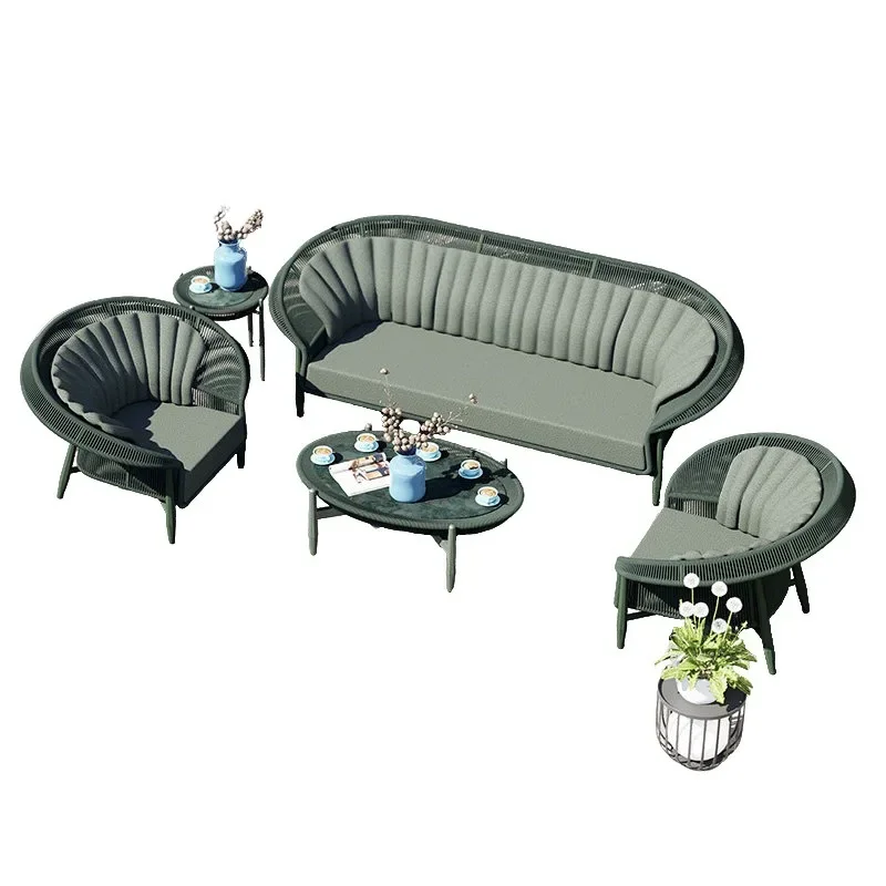 Customized outdoor sofa, villa courtyard aluminum rope braided sofa chair combination