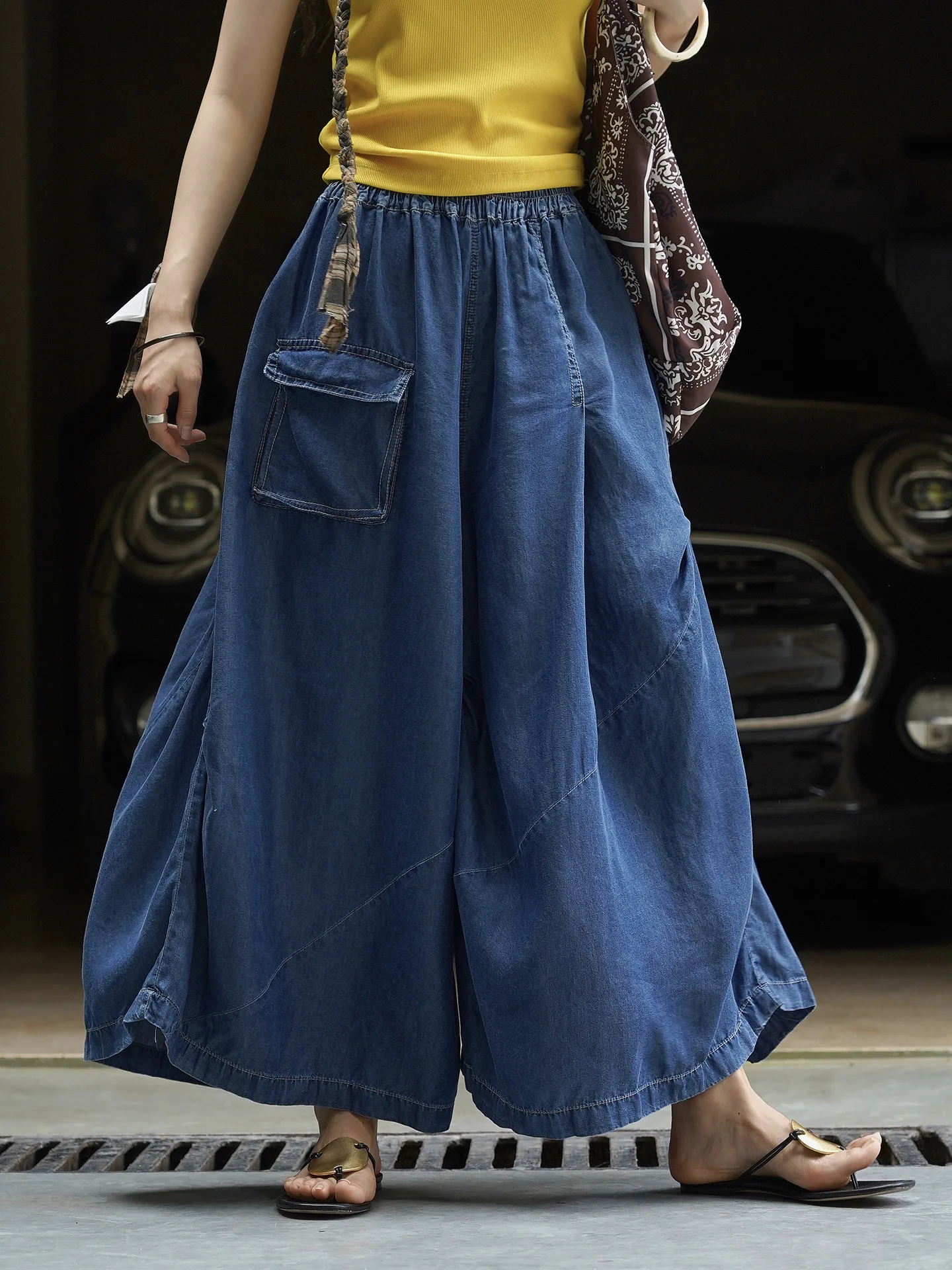 

Spring and summer women's casual solid color high waist loose wide leg jeans